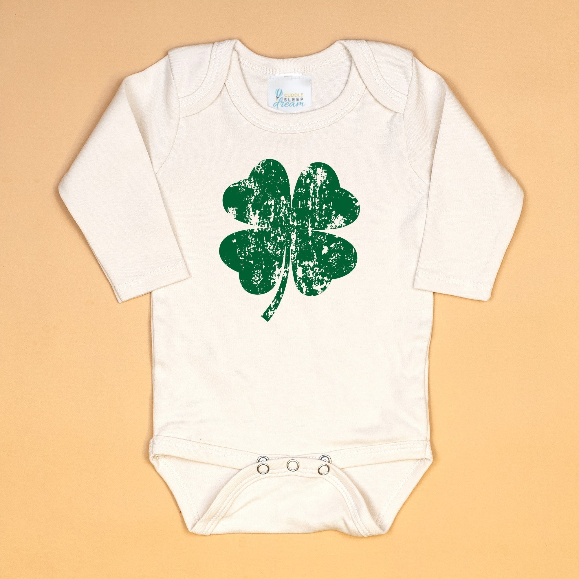 Cuddle Sleep Dream Baby One-Pieces Distressed Four Leaf Clover | Natural Bodysuit