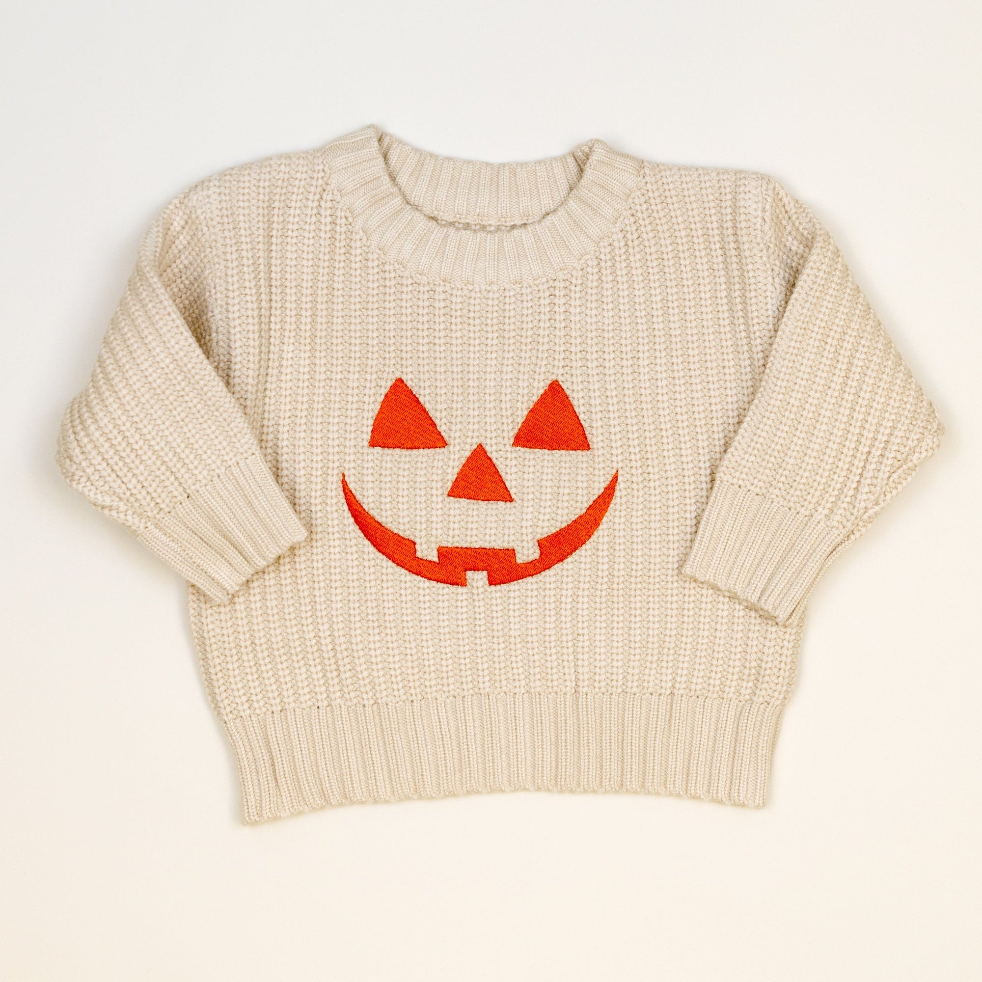 Cuddle Sleep Dream Jack o' Lantern on Cream | Embroidered Sweater