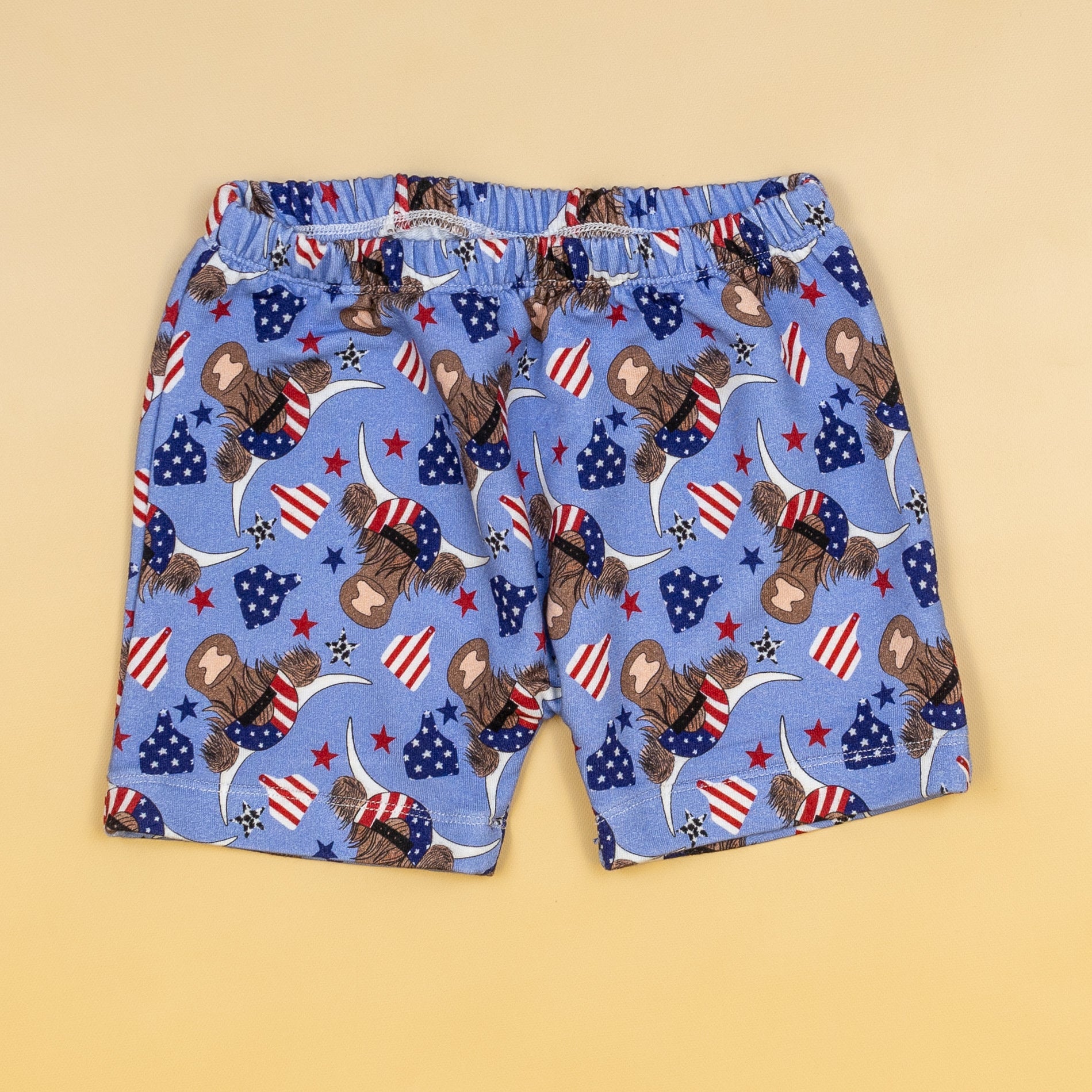 Cuddle Sleep Dream Rolled Hem Shorts Patriotic Cows | Bamboo French Terry Shorts