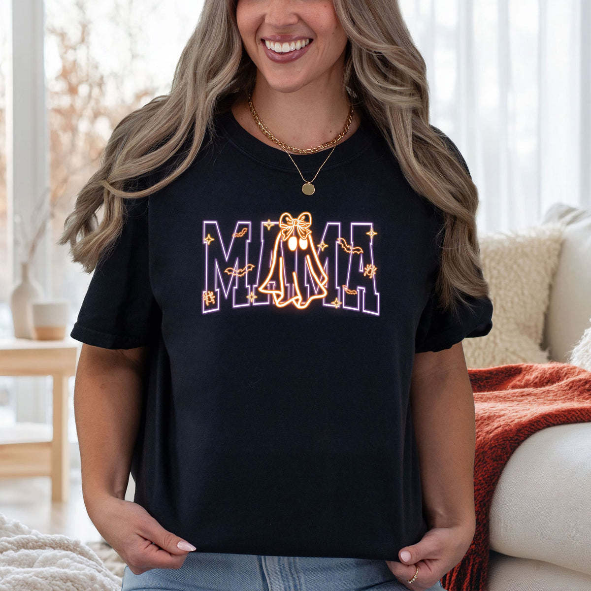 Printify T-Shirt Black / S Mama Neon Ghost Tee