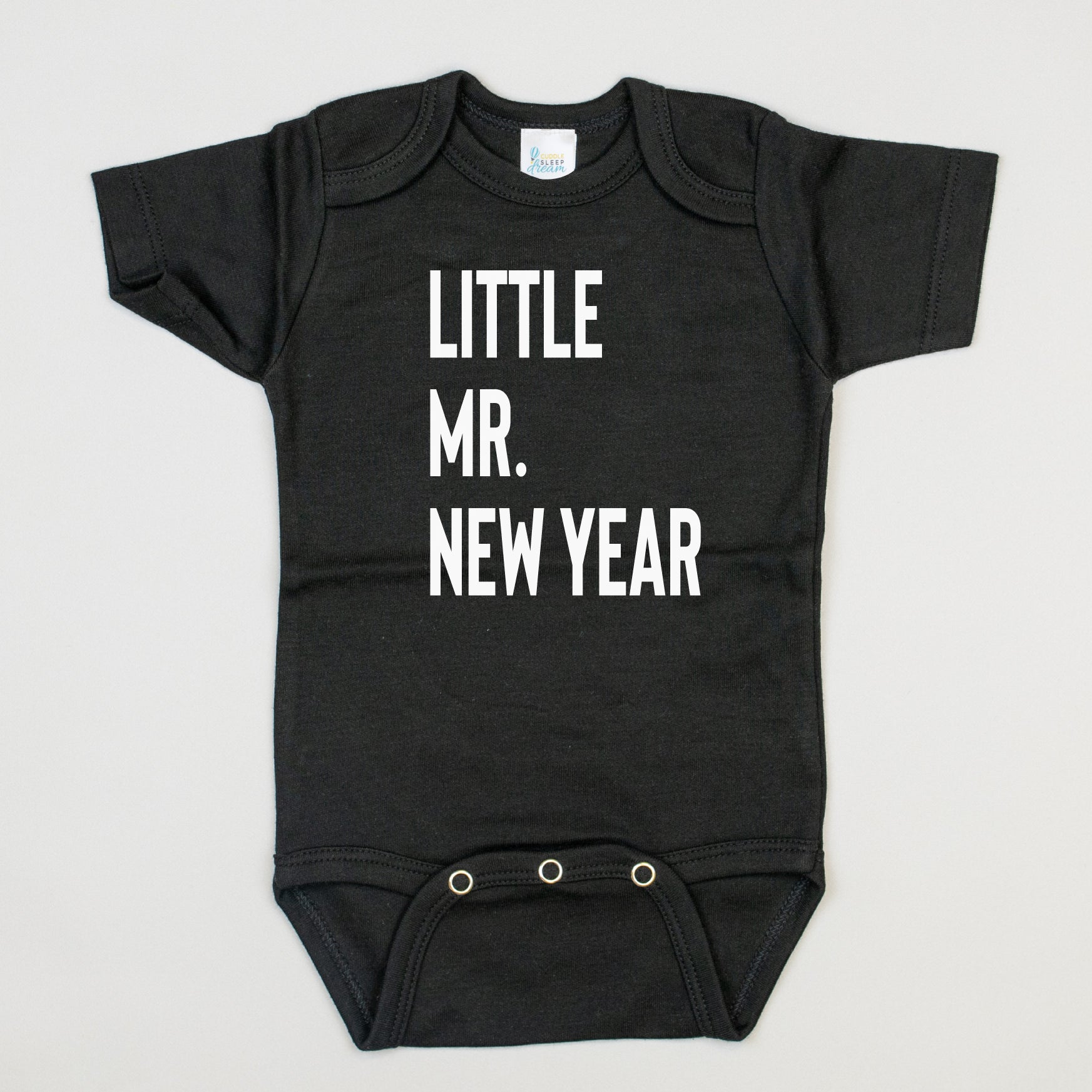 Cuddle Sleep Dream Little Mr. New Year | Black Bodysuit