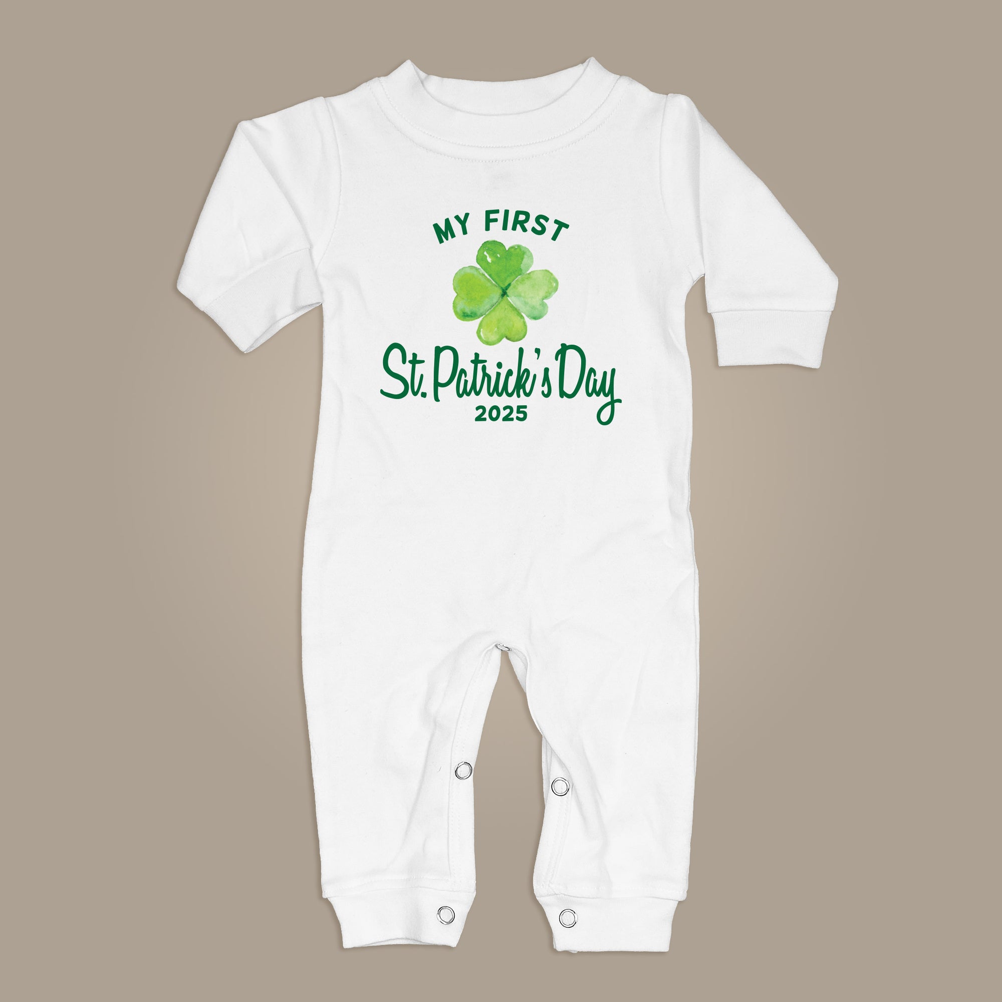 My First St. Patrick's Day w/ Shamrock | White Long Romper