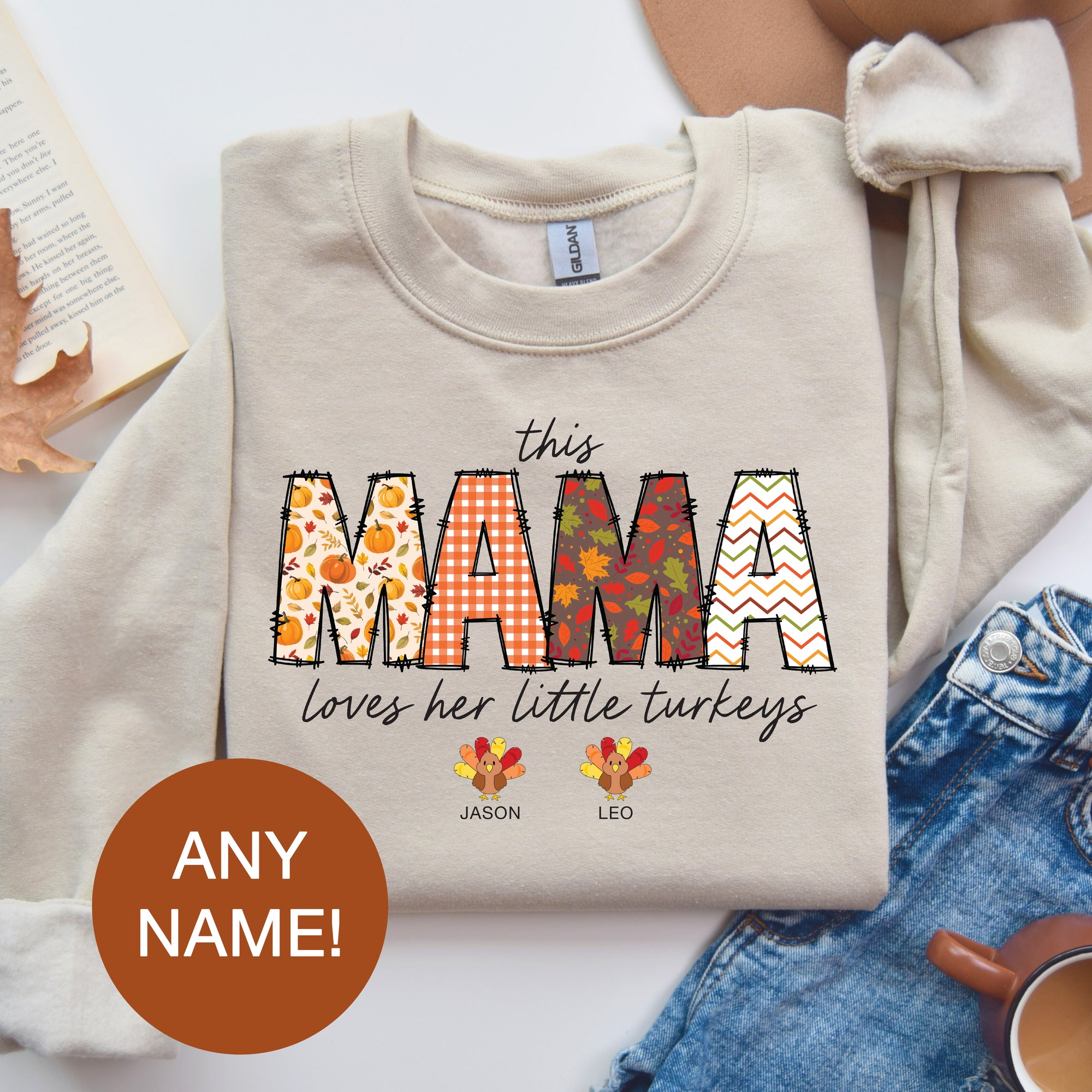 Personalized Little Turkeys | Sand Sweatshirt