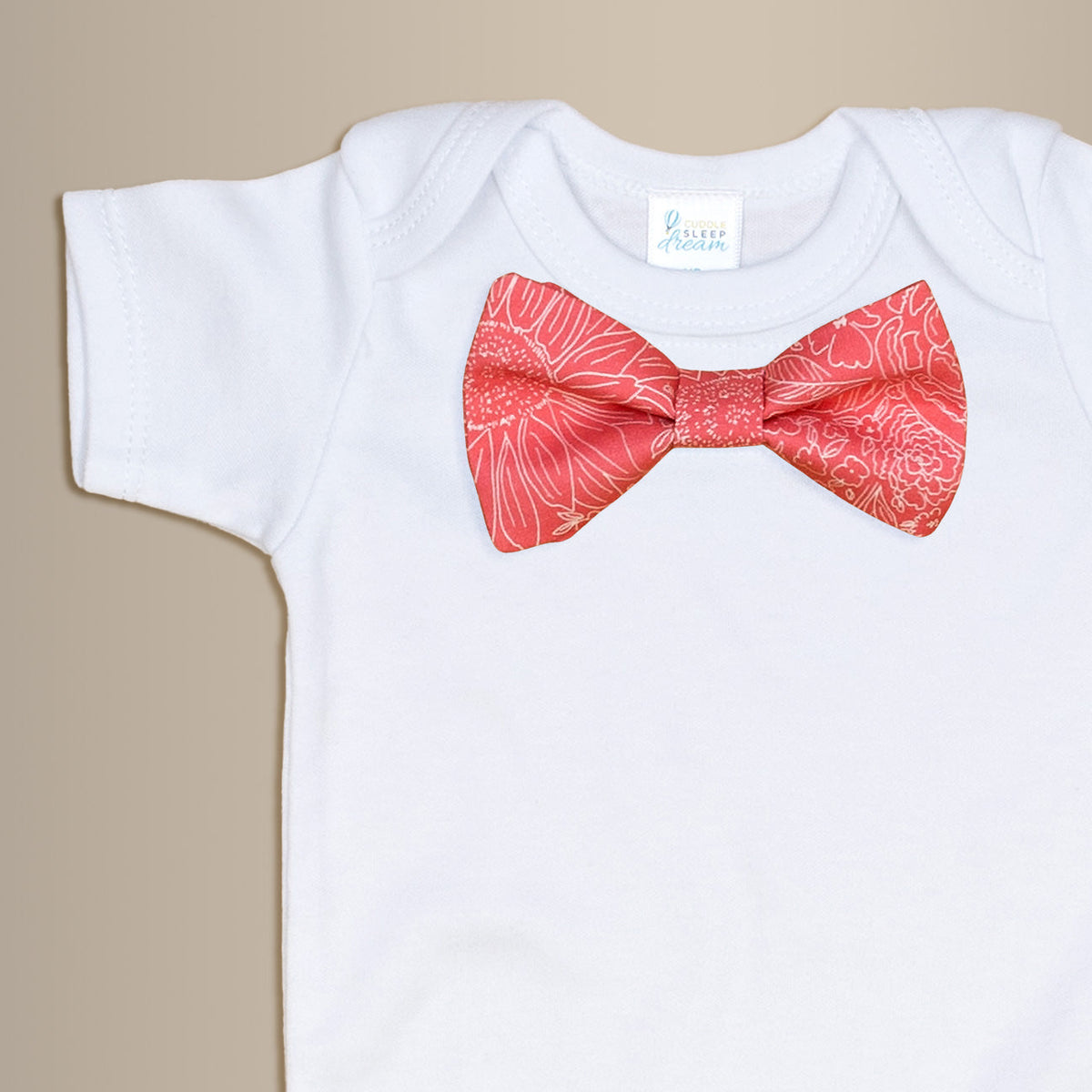Cuddle Sleep Dream Bowtie Bodysuit Bright Coral Floral Bowtie Bodysuit