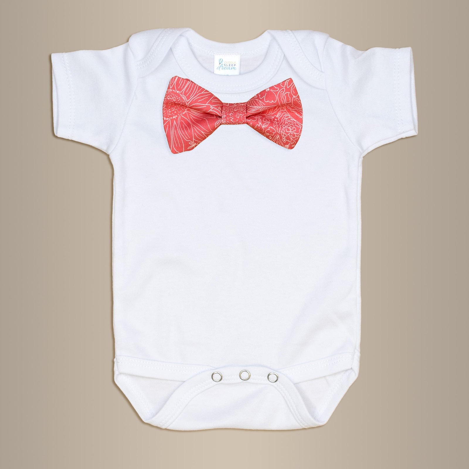Cuddle Sleep Dream Bowtie Bodysuit Bright Coral Floral Bowtie Bodysuit