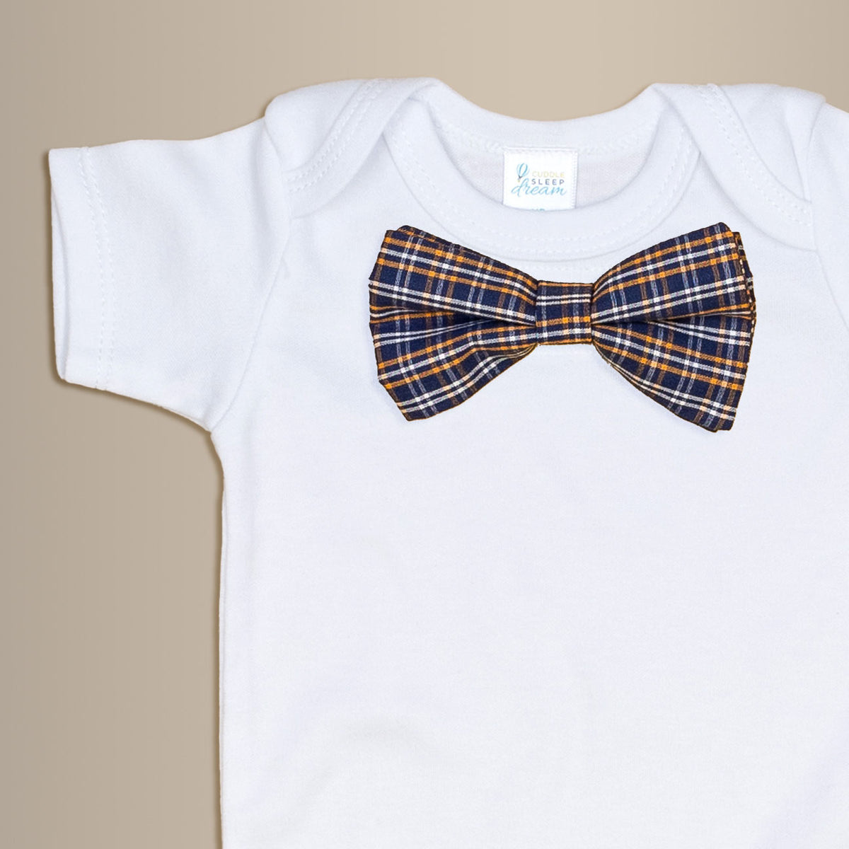 Cuddle Sleep Dream Bowtie Bodysuit Navy w/ Orange Plaid Bowtie Bodysuit