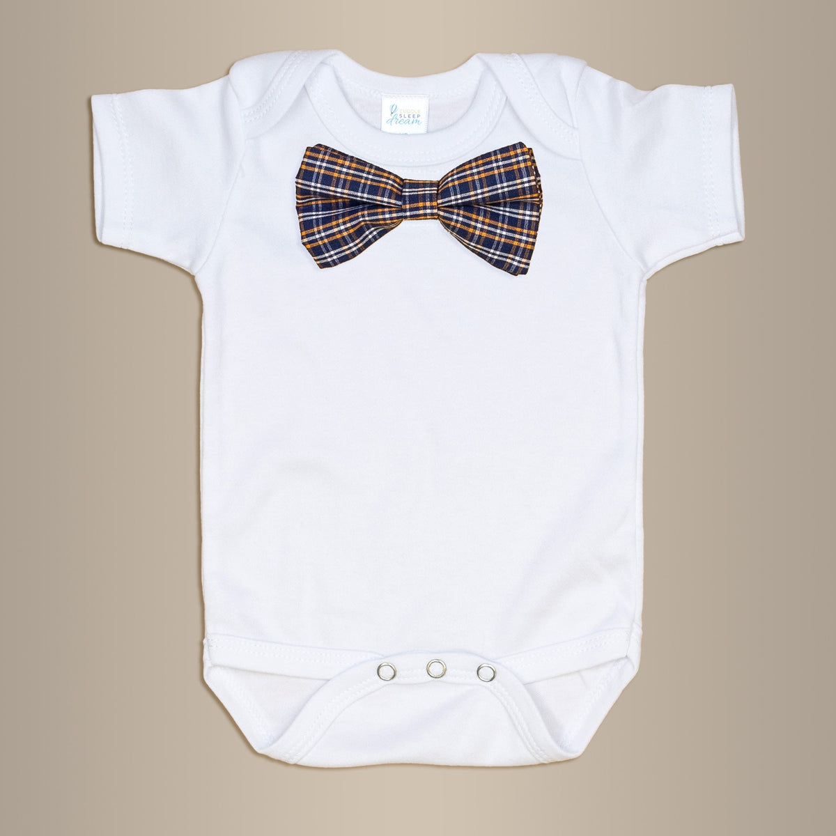 Cuddle Sleep Dream Bowtie Bodysuit Navy w/ Orange Plaid Bowtie Bodysuit