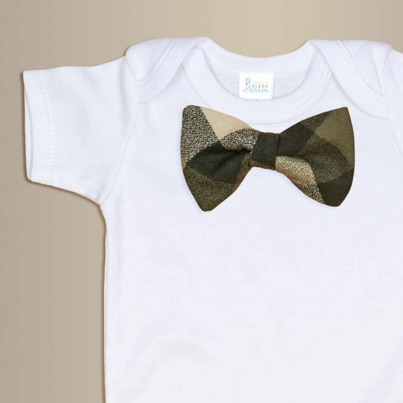 Cuddle Sleep Dream Bowtie Bodysuit Olive & Brown Plaid Bowtie Bodysuit