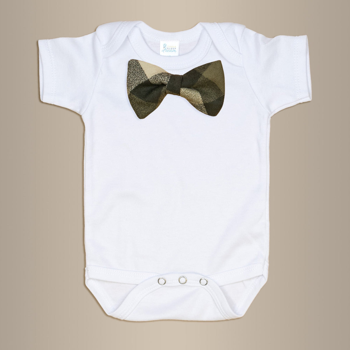 Cuddle Sleep Dream Bowtie Bodysuit Olive &amp; Brown Plaid Bowtie Bodysuit