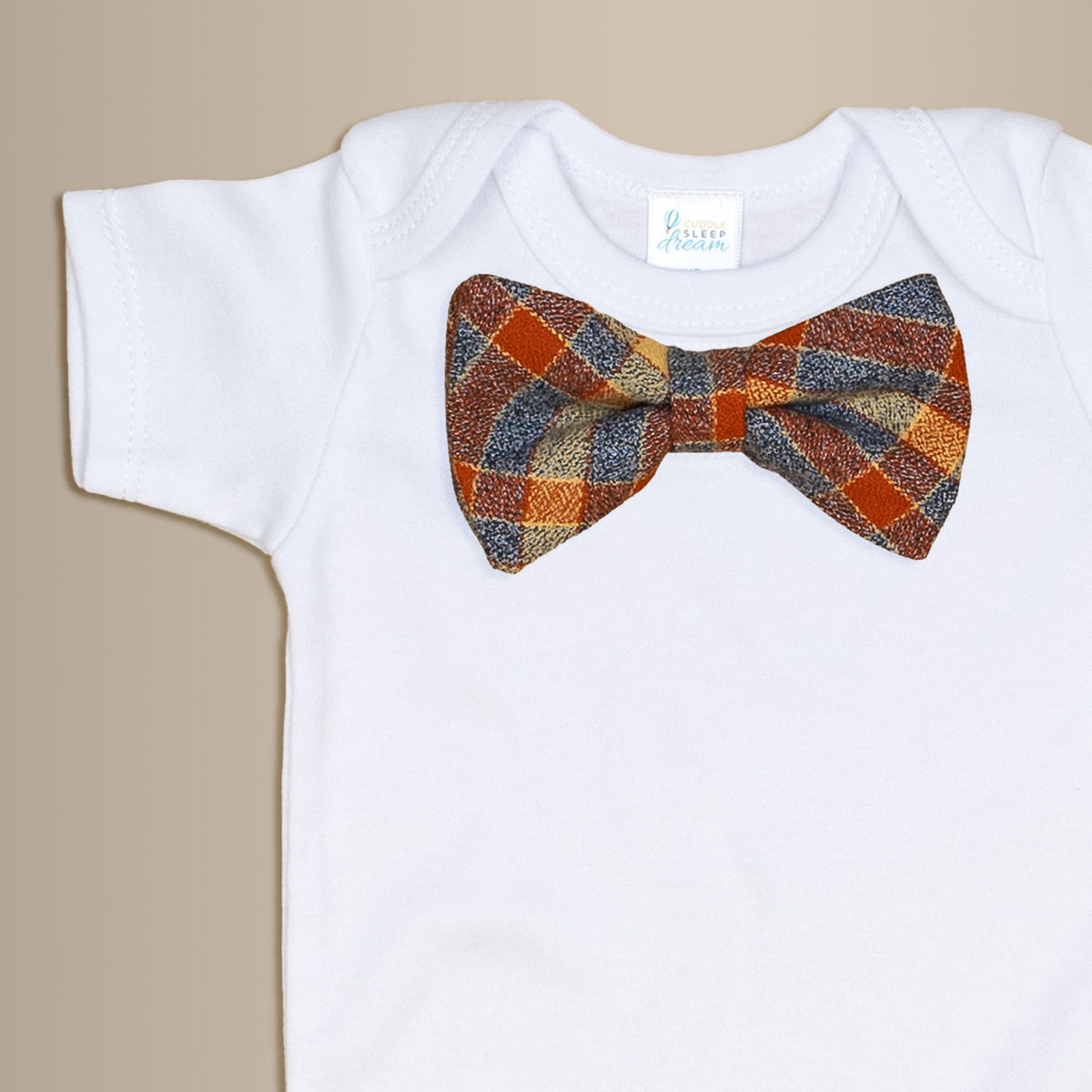 Cuddle Sleep Dream Bowtie Bodysuit Orange &amp; Cream Plaid Bowtie Bodysuit