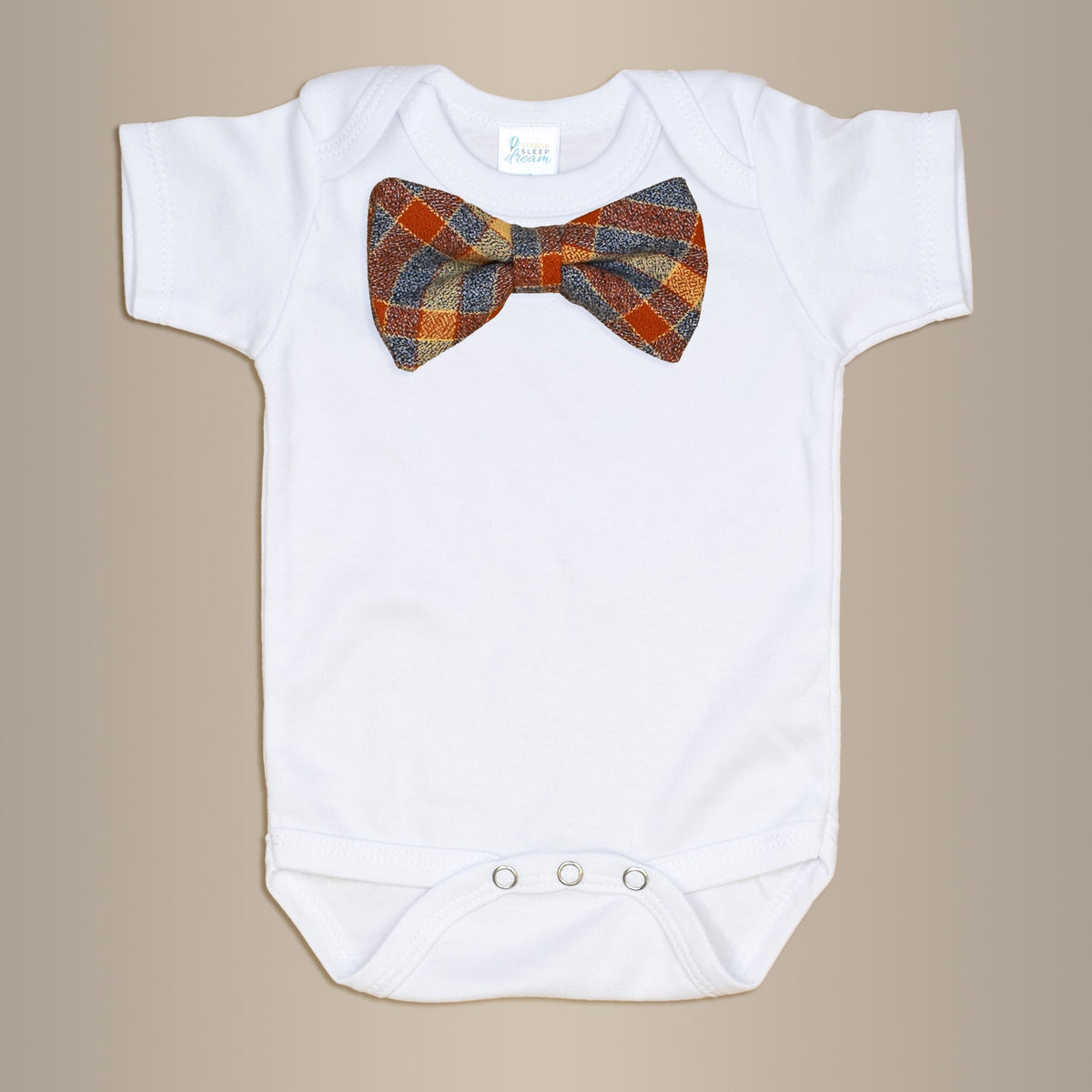 Cuddle Sleep Dream Bowtie Bodysuit Orange &amp; Cream Plaid Bowtie Bodysuit