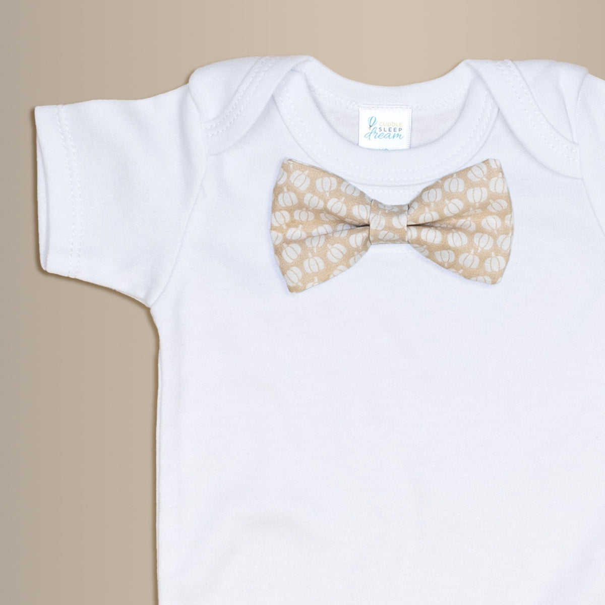 Cuddle Sleep Dream Bowtie Bodysuit Pumpkins on Beige Bowtie Bodysuit