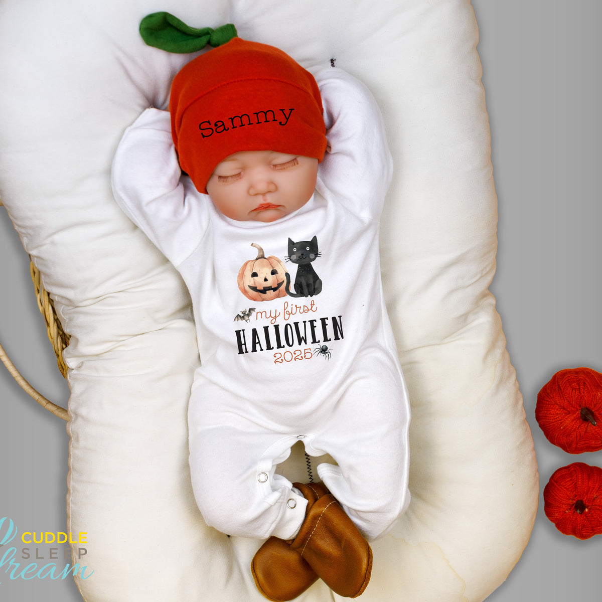 Cuddle Sleep Dream Baby&#39;s 1st Halloween | White Long Romper