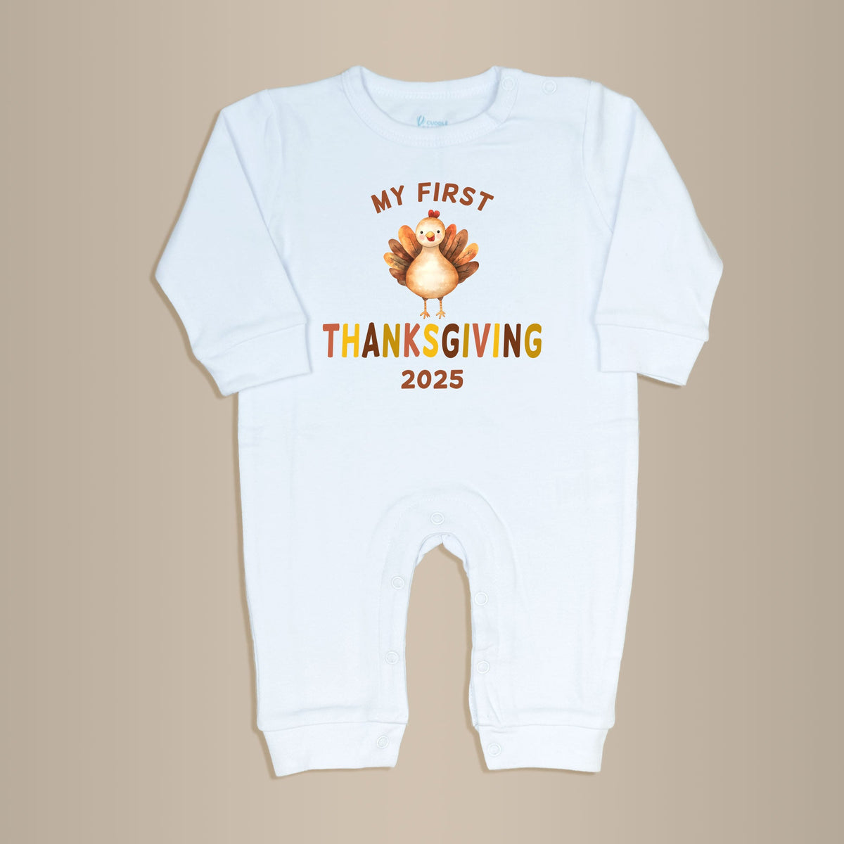 Cuddle Sleep Dream Romper Baby&#39;s 1st Thanksgiving | White Long Romper