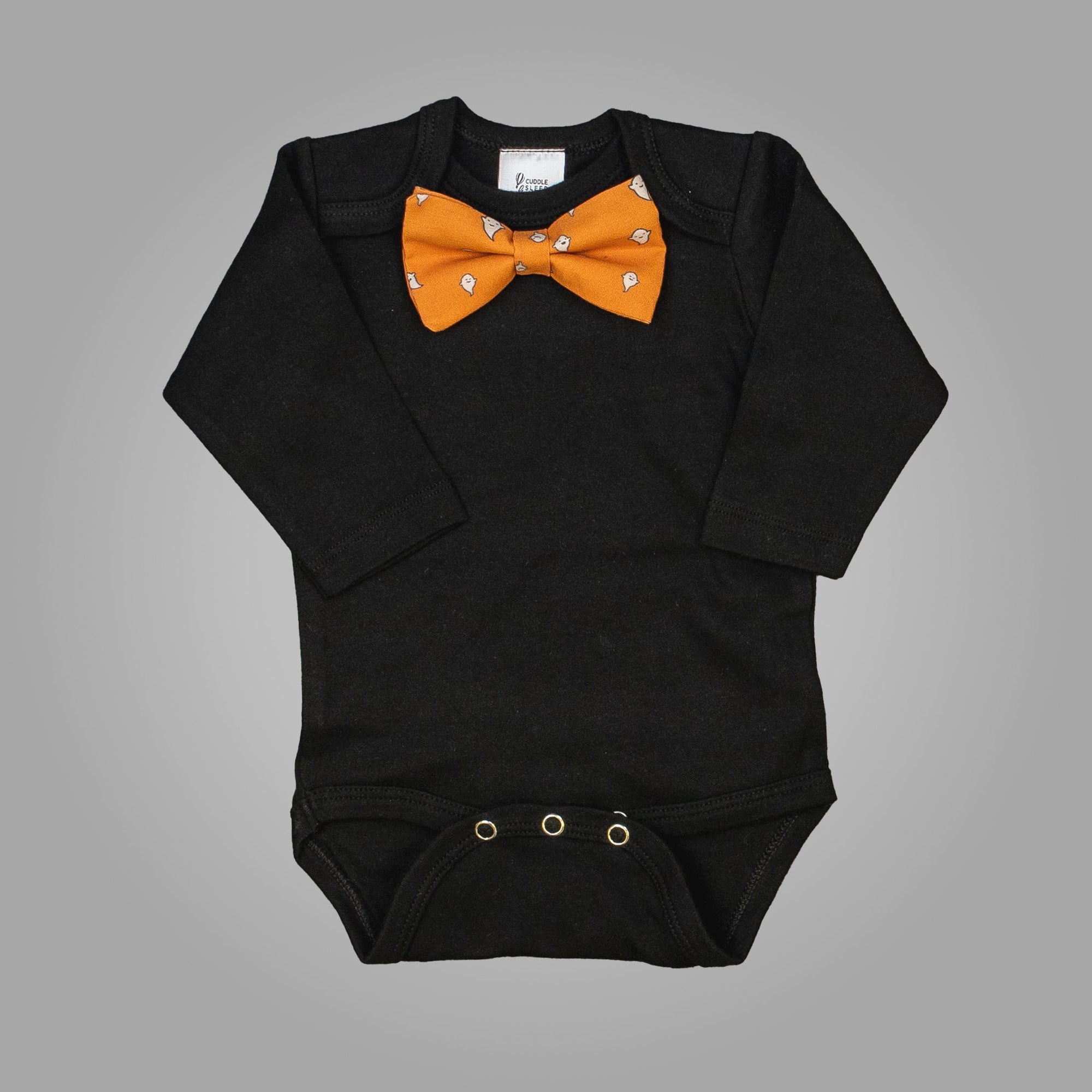 Cuddle Sleep Dream Oh Snap 0-3m SHORT sleeve / BATS on orange bowtie Black Bodysuit | Halloween Bowtie