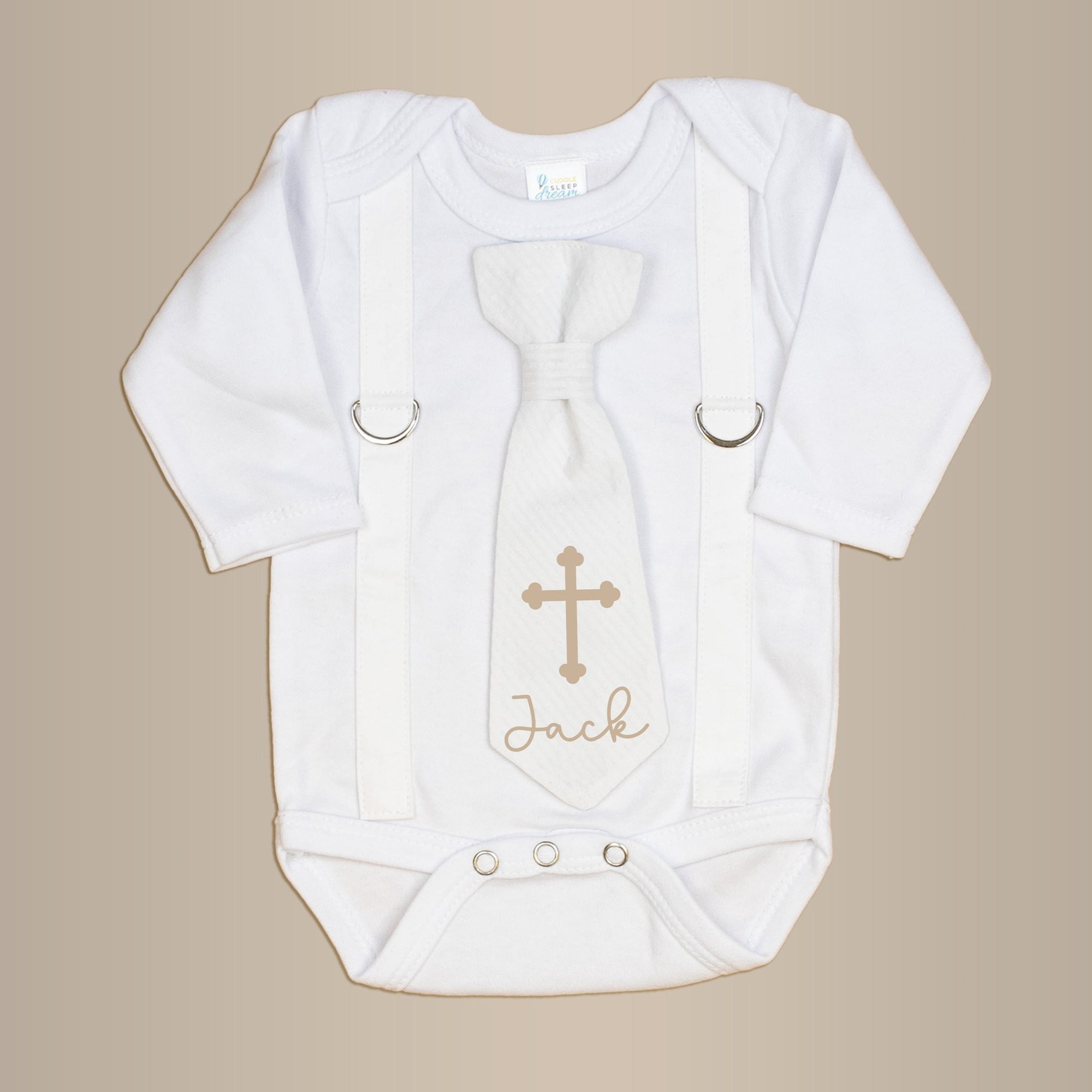 White Suspenders | Personalized Baptism Tie