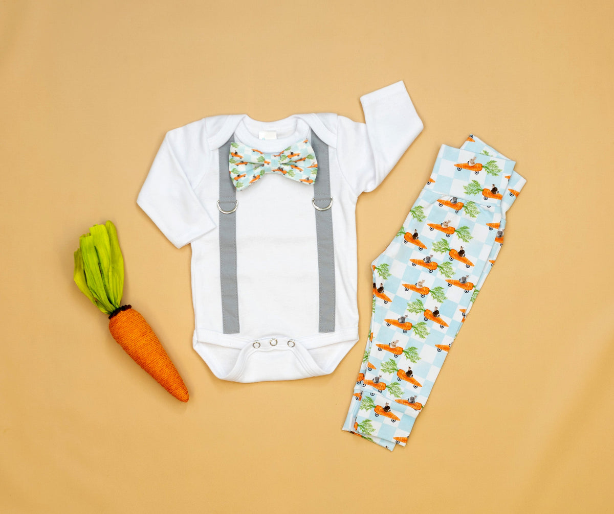 Cuddle Sleep Dream Oh Snap Light Gray Suspender | Carrot Racers Bowtie