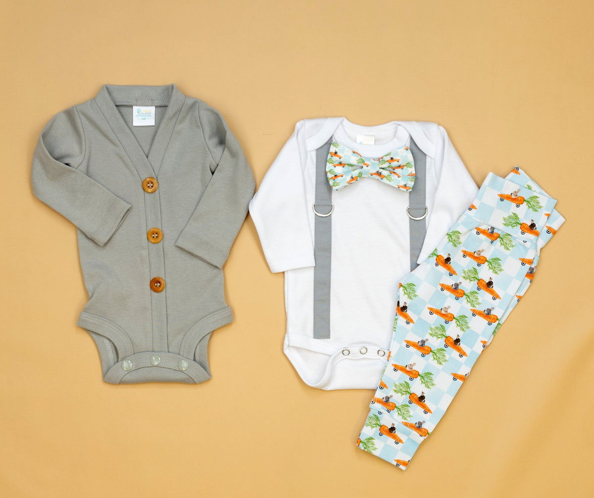 Cuddle Sleep Dream Oh Snap Light Gray Suspender | Carrot Racers Bowtie