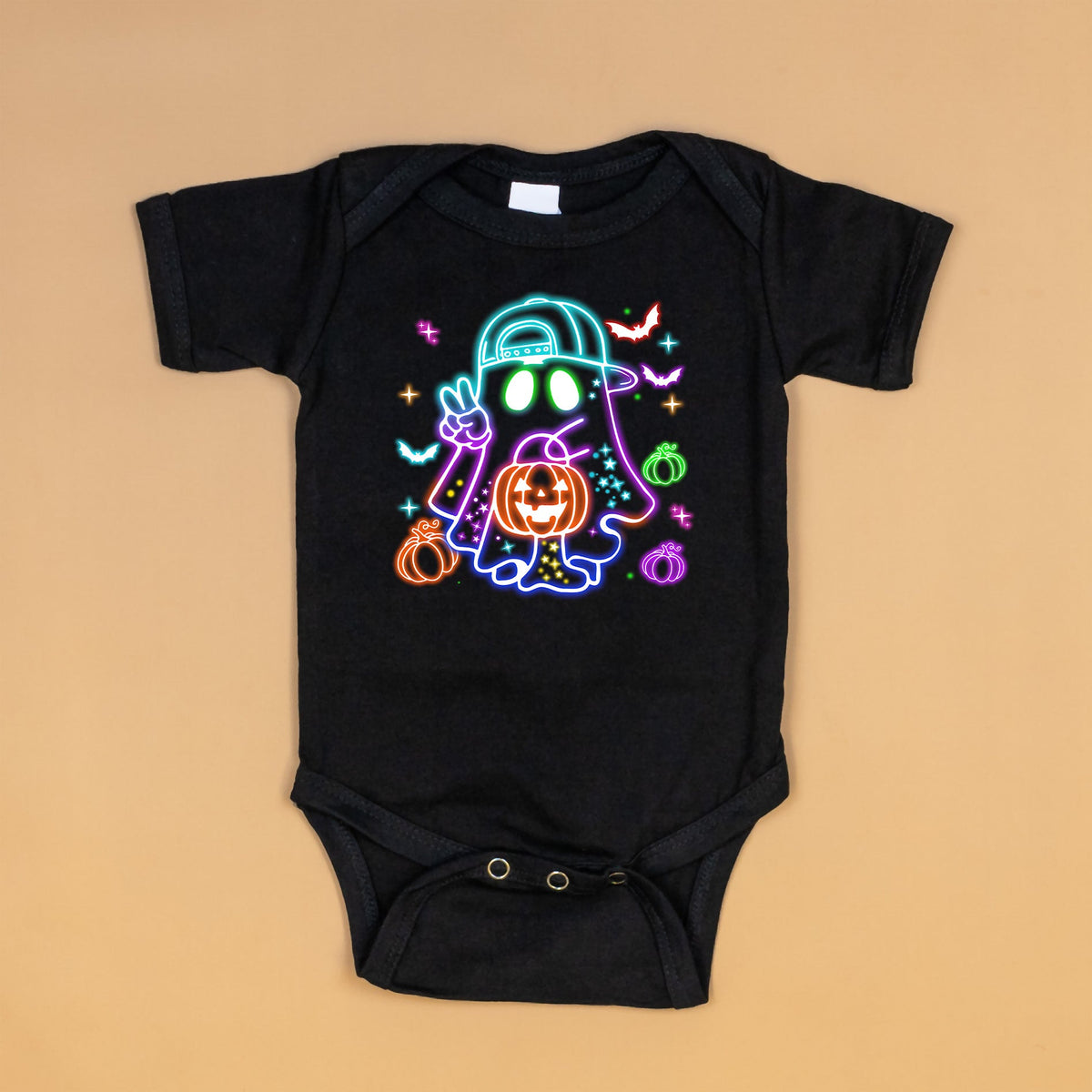 Cuddle Sleep Dream Newborn / Short Sleeve Boy Neon Ghost | Black Bodysuit