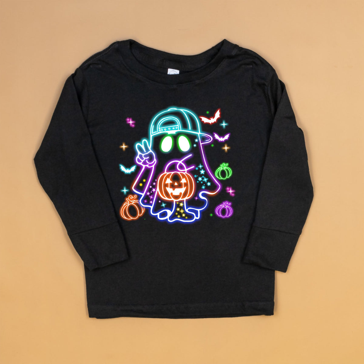 Cuddle Sleep Dream 2t / Long Sleeve Boy Neon Ghost | Black Tshirt