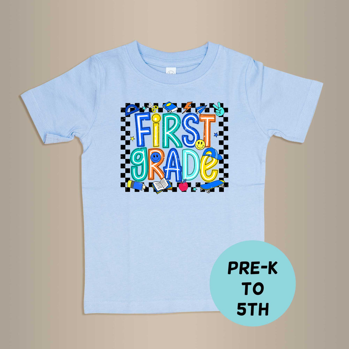 Cuddle Sleep Dream Checked Box School Tee | Light Blue Tee