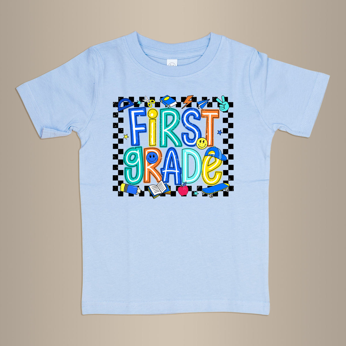 Cuddle Sleep Dream 3t Short Sleeve / 1st Grade Checked Box School Tee | Light Blue Tee