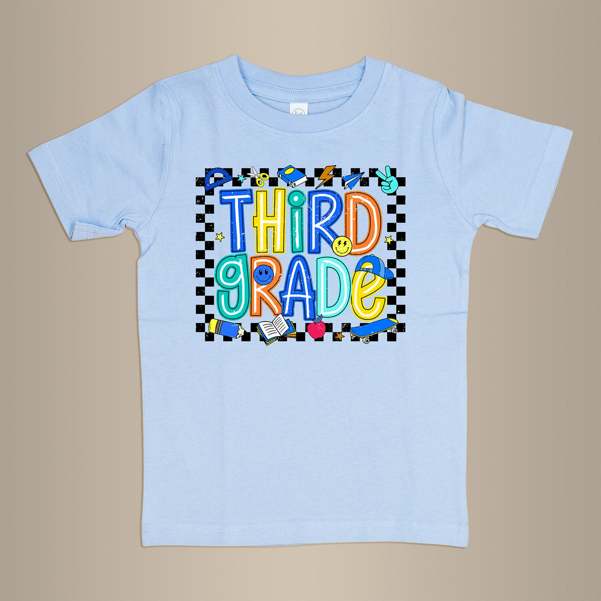 Cuddle Sleep Dream 3t Short Sleeve / 3rd Grade Checked Box School Tee | Light Blue Tee