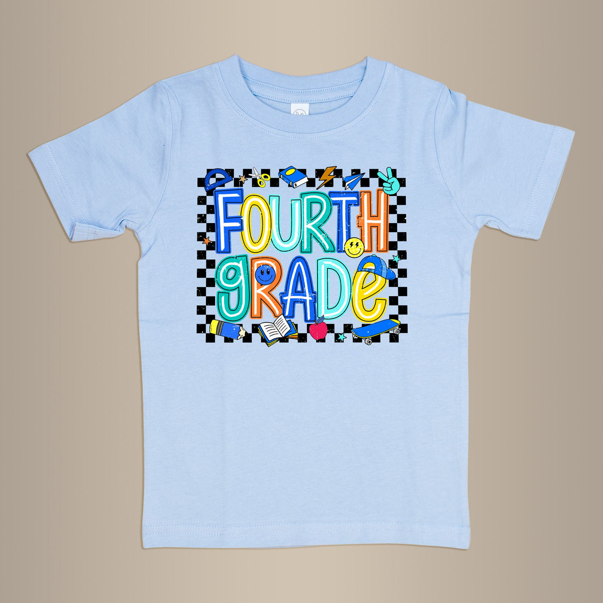Cuddle Sleep Dream 3t Short Sleeve / 4th Grade Checked Box School Tee | Light Blue Tee
