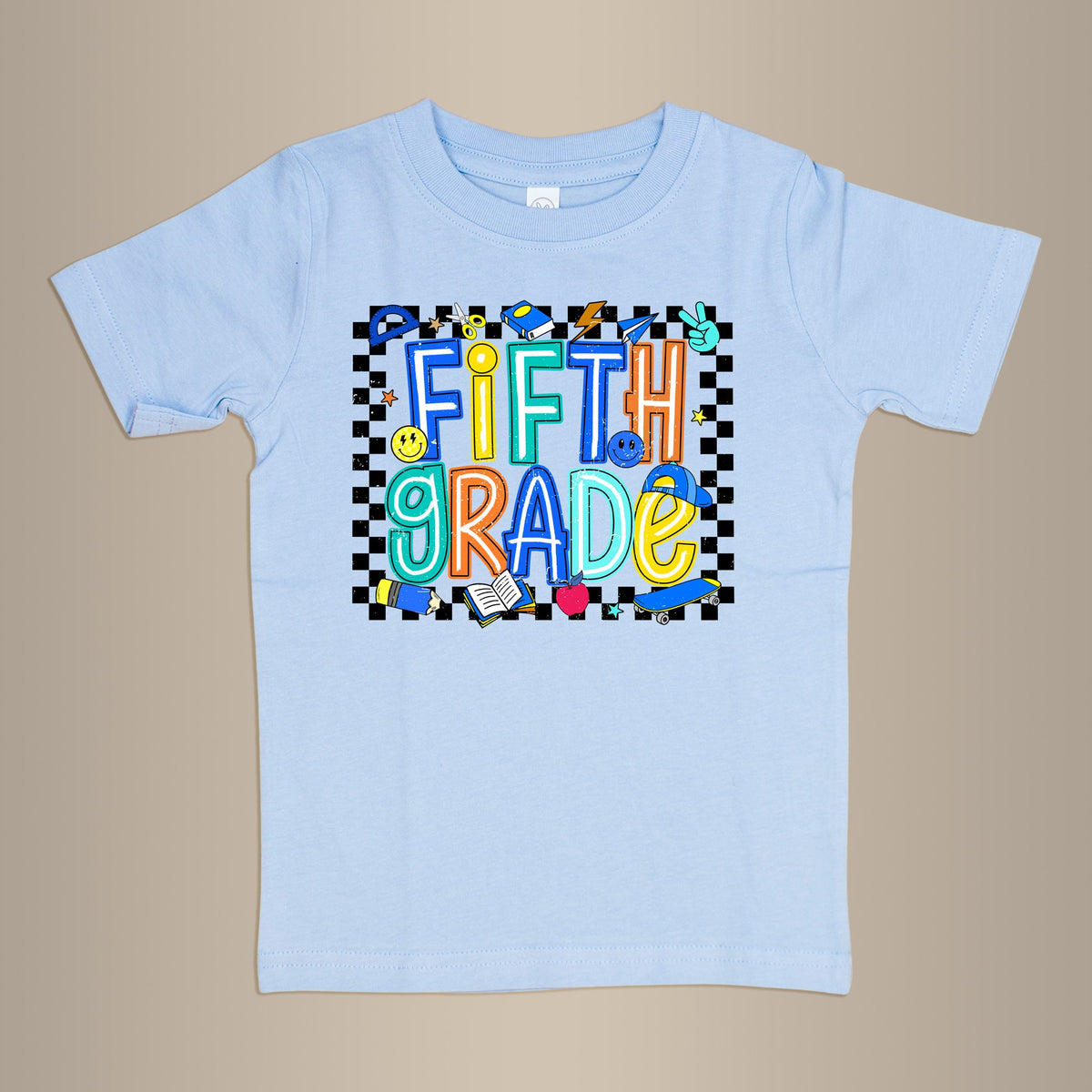 Cuddle Sleep Dream 3t Short Sleeve / 5th Grade Checked Box School Tee | Light Blue Tee