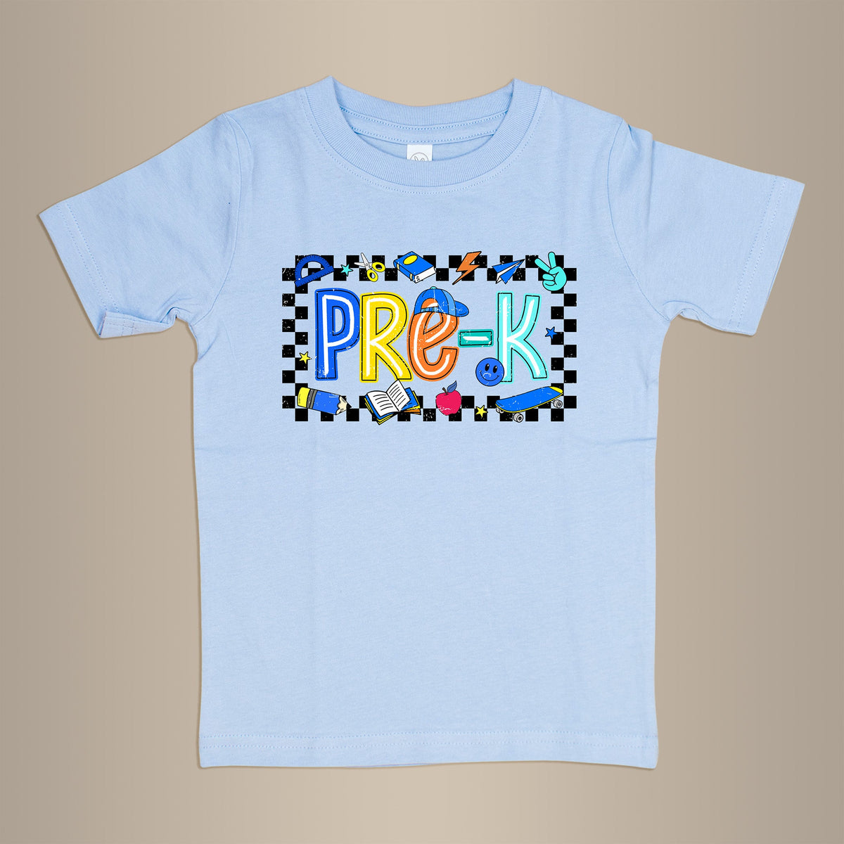 Cuddle Sleep Dream 3t Short Sleeve / Pre-K Checked Box School Tee | Light Blue Tee
