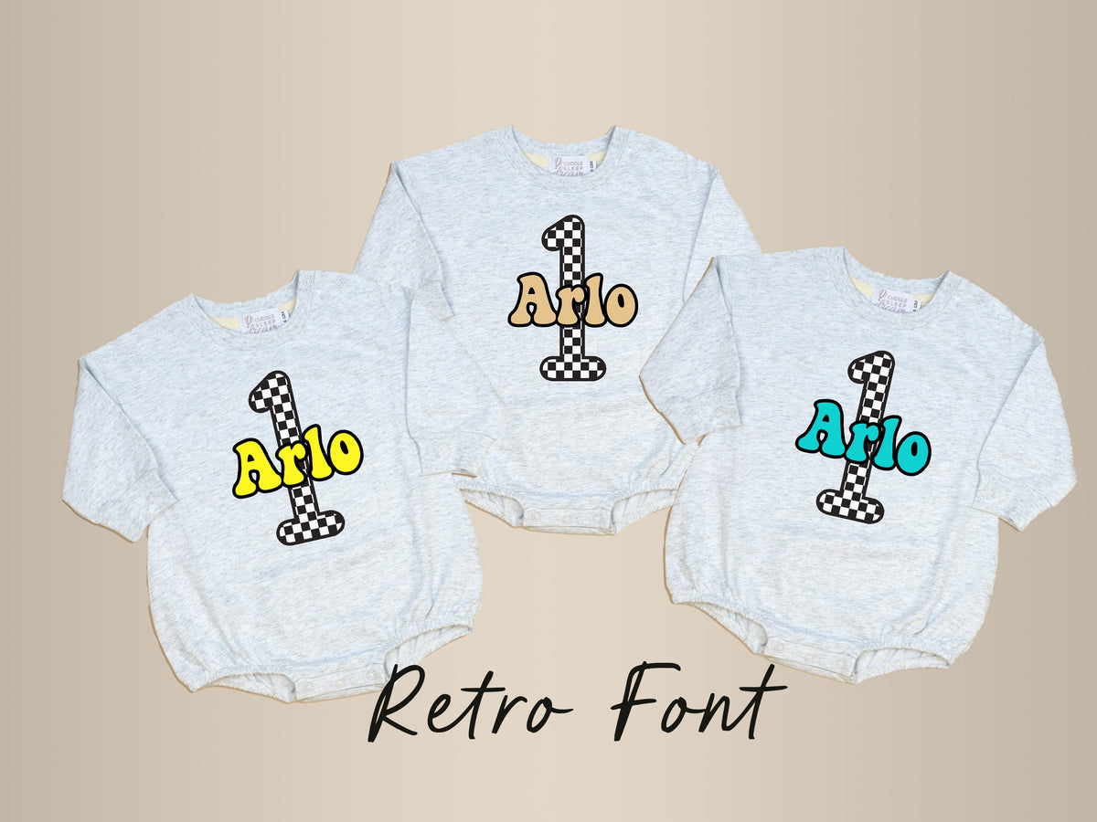 Cuddle Sleep Dream Sweater Romper Checkerboard 1 | 1st Birthday Gray Sweatshirt Romper