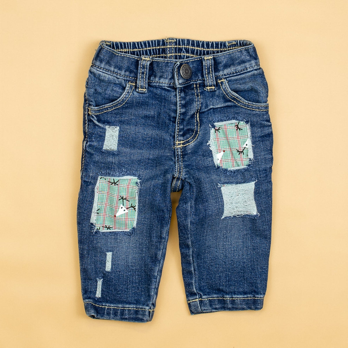 Cuddle Sleep Dream (0-3m only) Reindeer Plaid Destroyed Denim