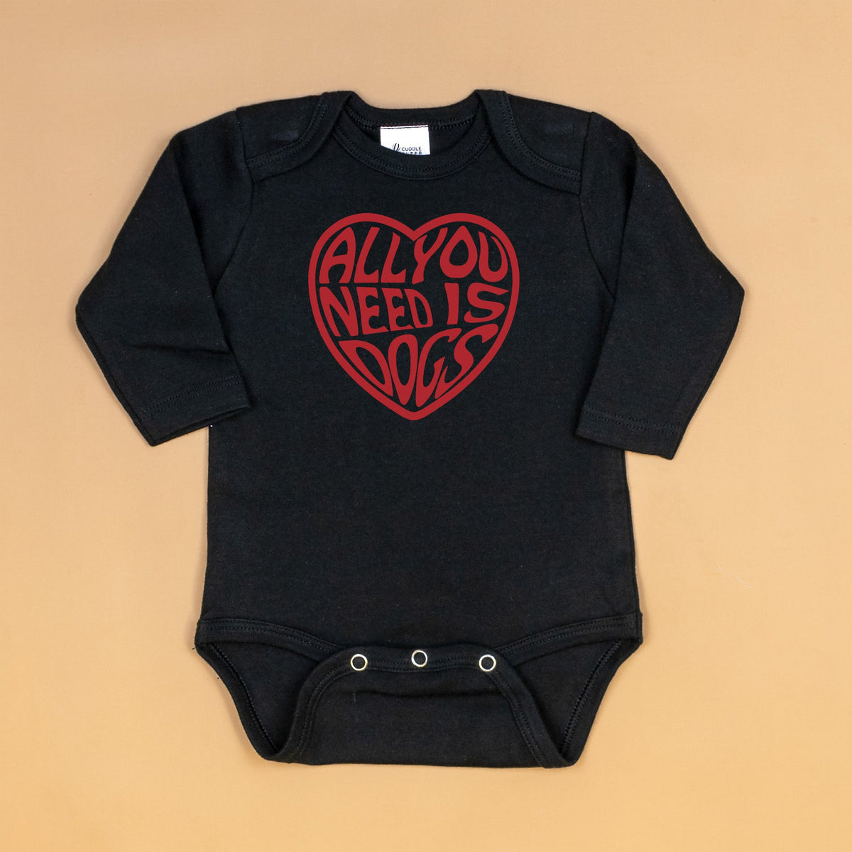 Cuddle Sleep Dream Newborn Long Sleeve All You Need is Dogs | Black Bodysuit