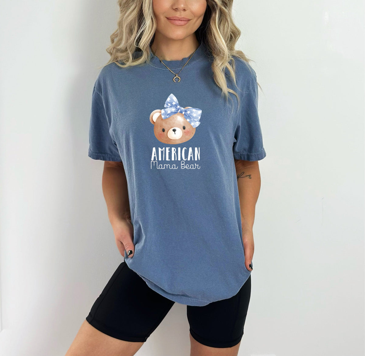 Cuddle Sleep Dream Blue Jean / Small American Mama Bear  | Adult Tshirt