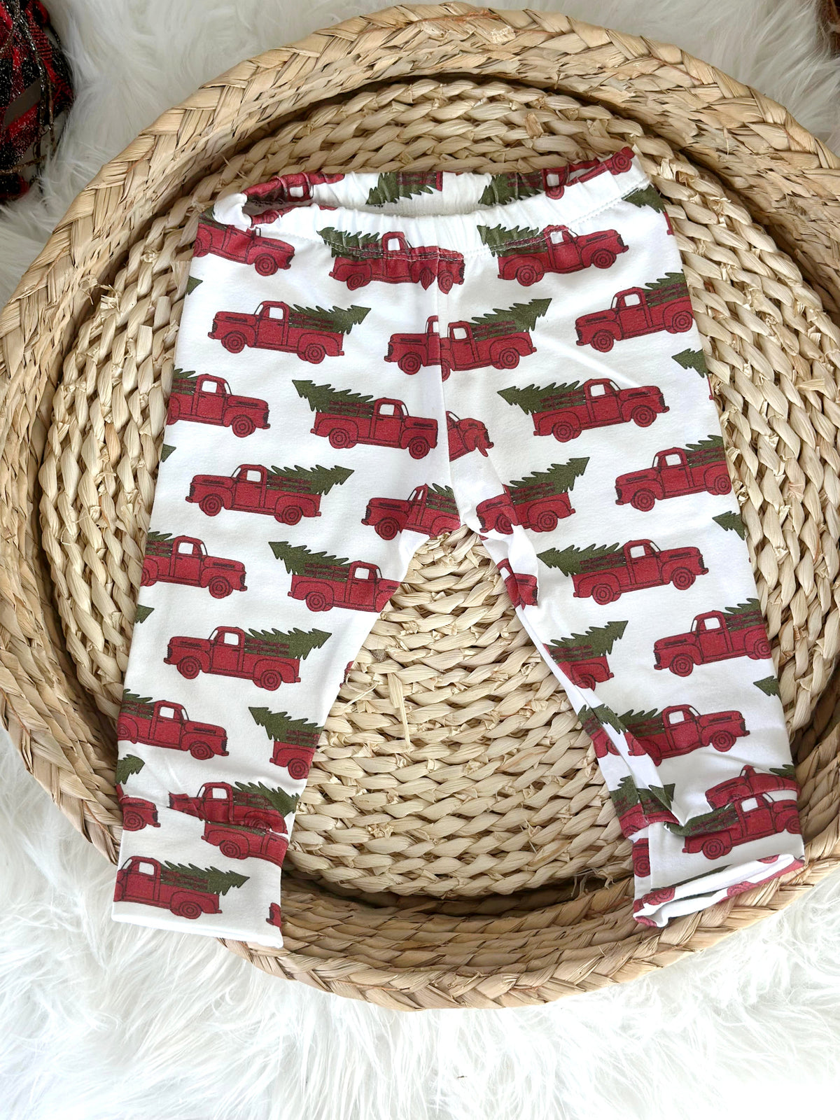 Cuddle Sleep Dream Slim Joggers Christmas Trucks on White Slim Joggers