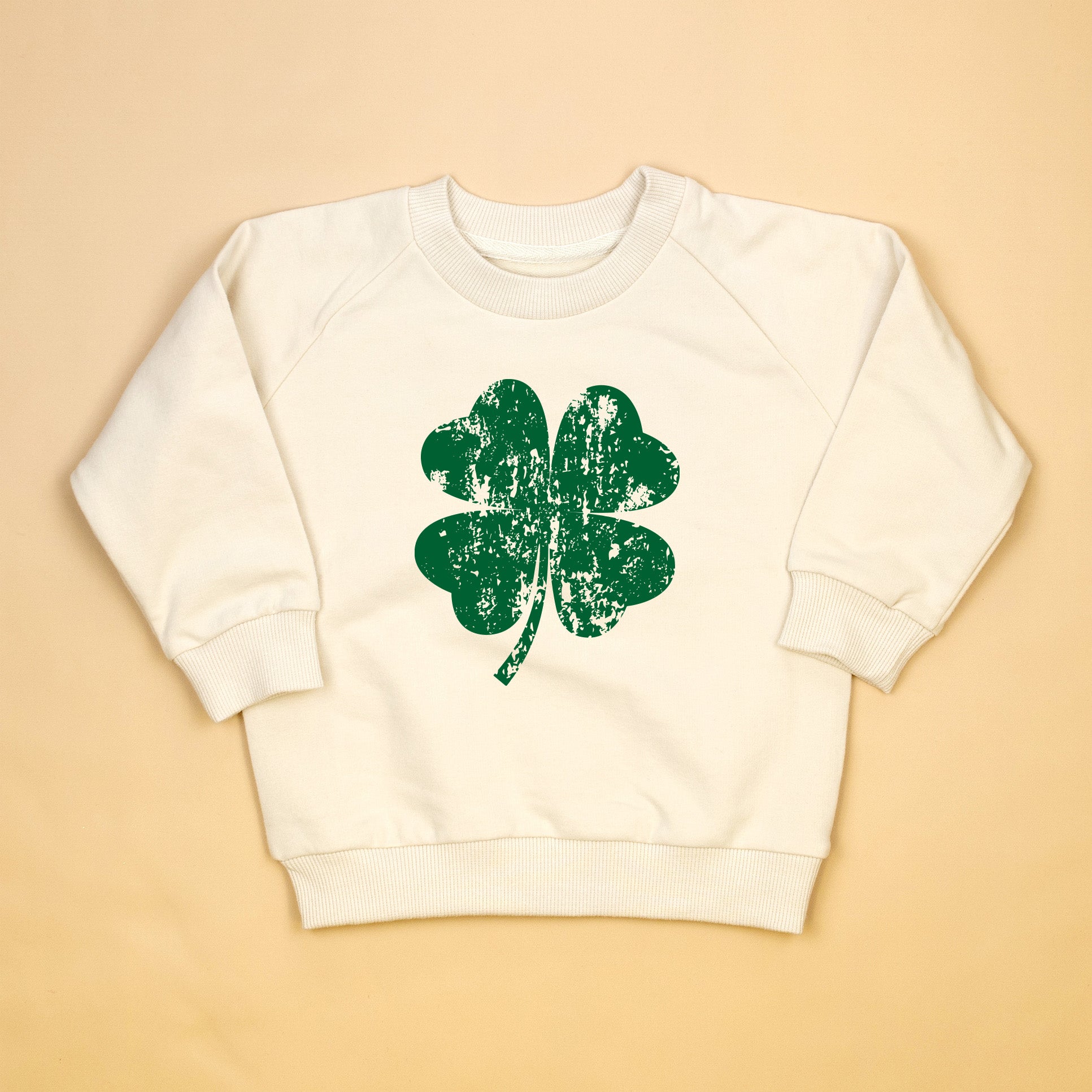 Cuddle Sleep Dream Distressed Four Leaf Clover | Cream Terry Sweatshirt