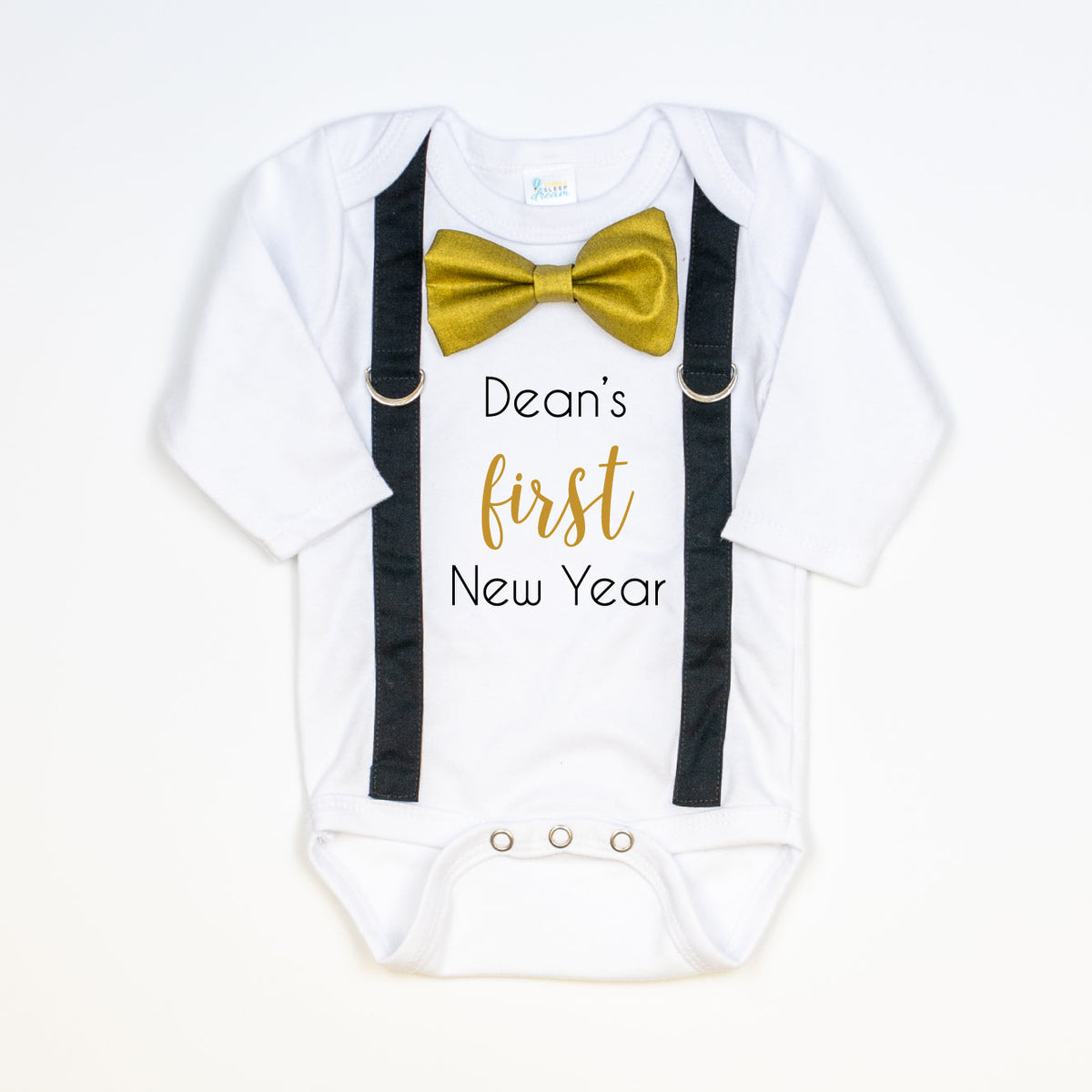 Cuddle Sleep Dream Oh Snap First New Year | Bow Tie &amp; Suspender Bodysuit