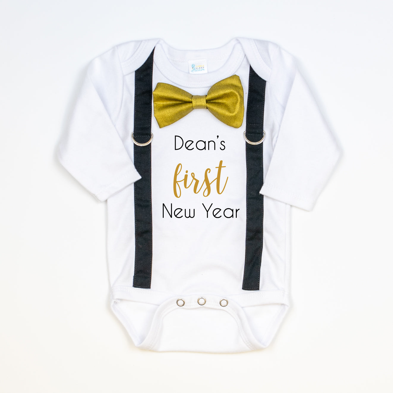 Cuddle Sleep Dream Oh Snap First New Year | Bow Tie & Suspender Bodysuit