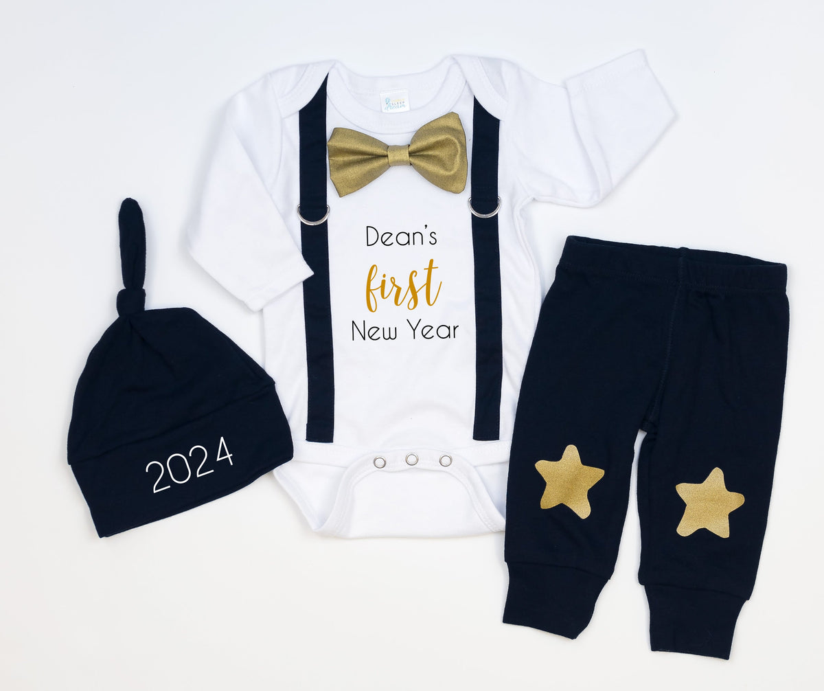 Cuddle Sleep Dream Oh Snap First New Year | Bow Tie &amp; Suspender Bodysuit