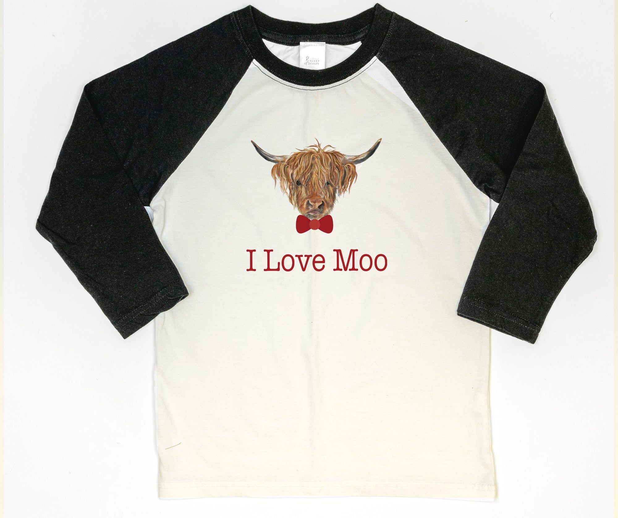 Cuddle Sleep Dream I Love Moo Valentine Cow | Black Raglan Tshirt