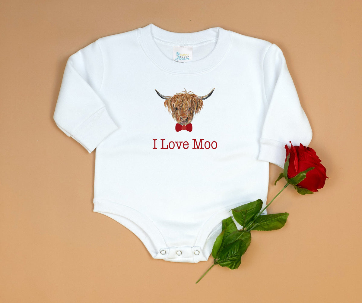 Cuddle Sleep Dream I Love Moo | White Fleece Oversized Bodysuit