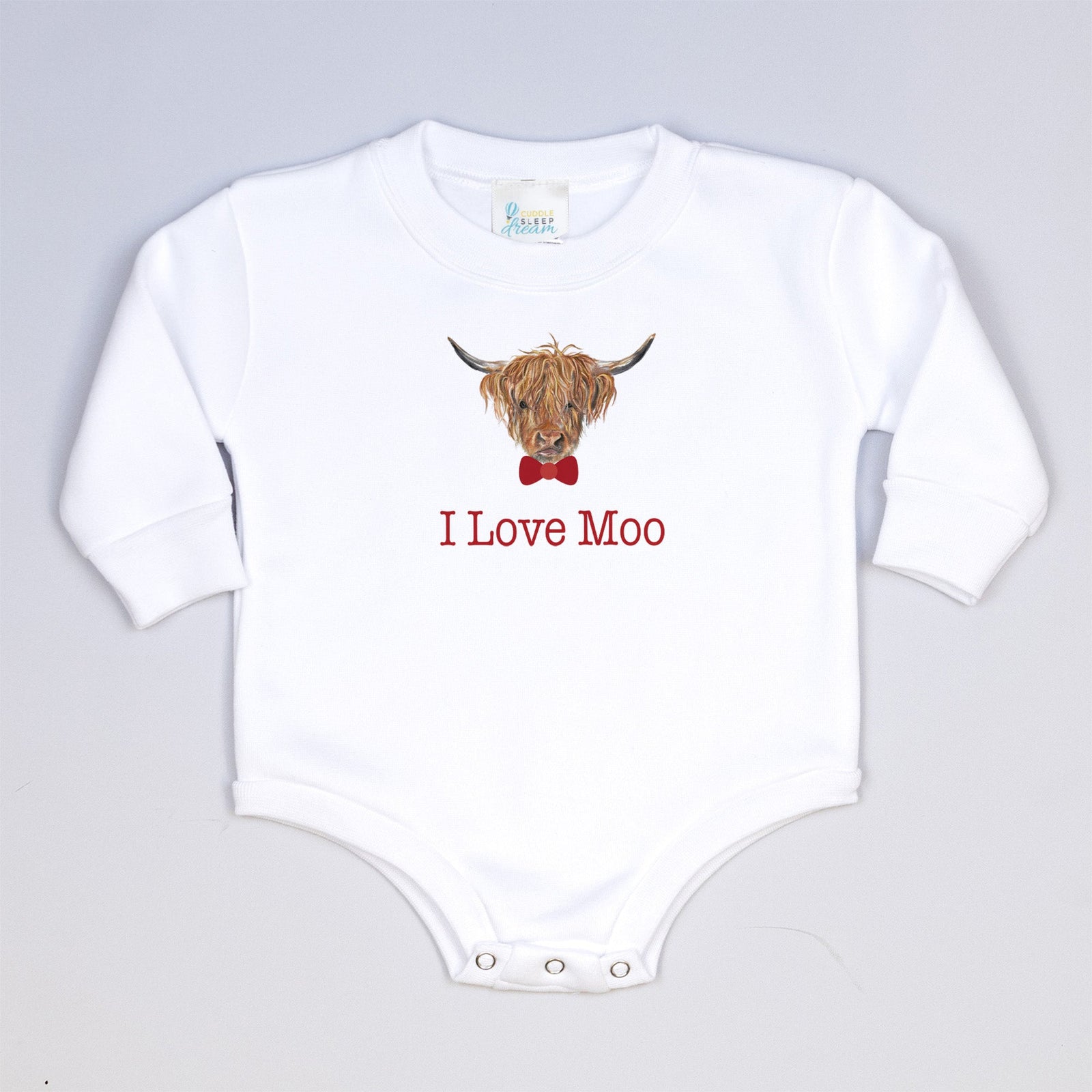 Cuddle Sleep Dream I Love Moo | White Fleece Oversized Bodysuit