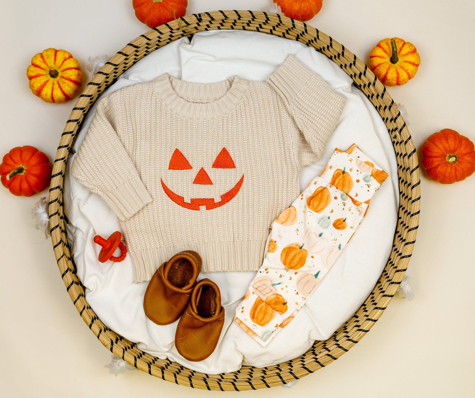 Cuddle Sleep Dream Jack o' Lantern on Cream | Embroidered Sweater
