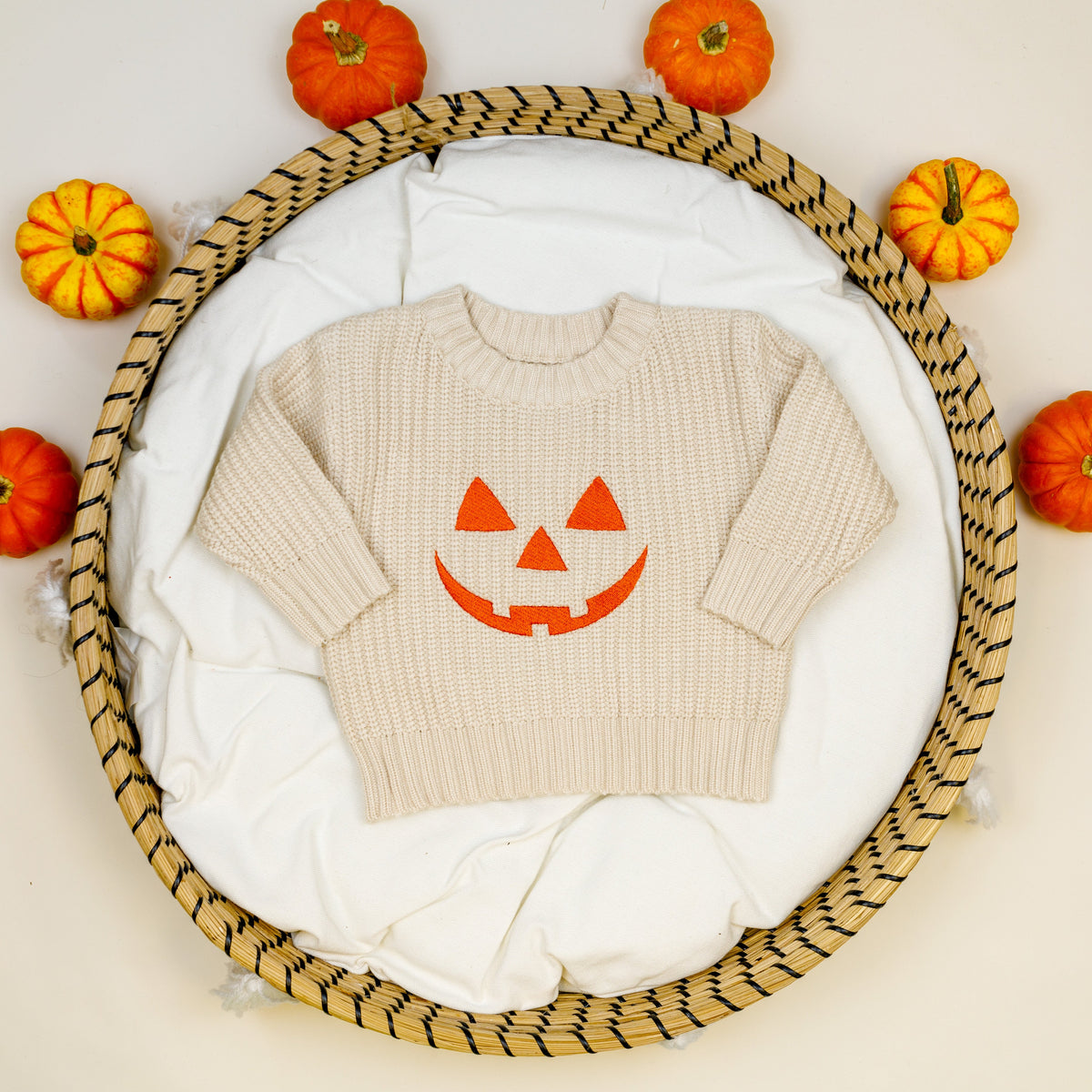 Cuddle Sleep Dream Jack o&#39; Lantern on Cream | Embroidered Sweater