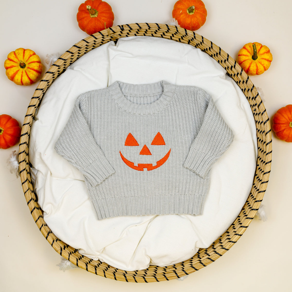 Cuddle Sleep Dream Jack o&#39; Lantern on Gray | Embroidered Sweater