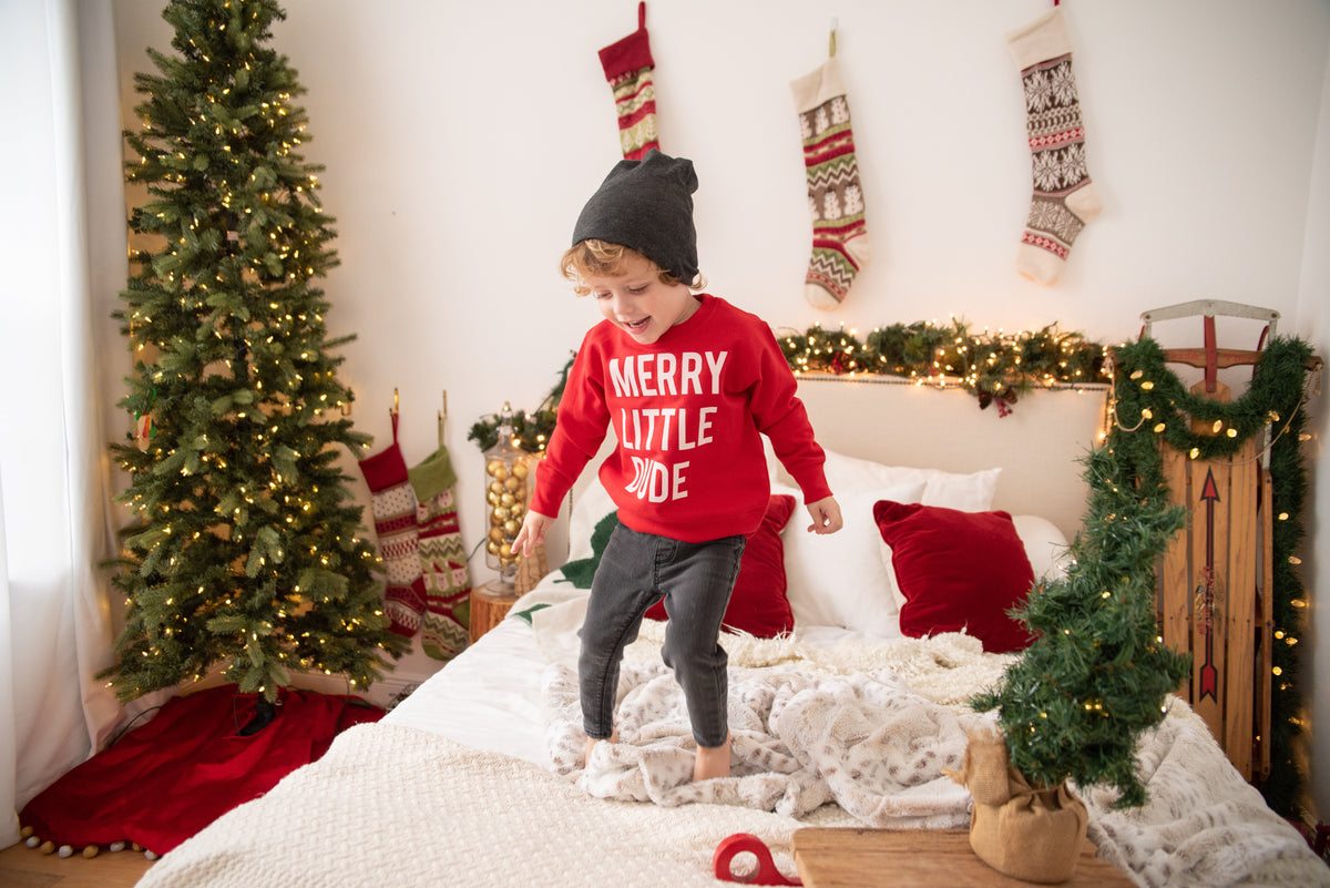 Cuddle Sleep Dream Merry Little Dude | Red Fleece Sweatshirt