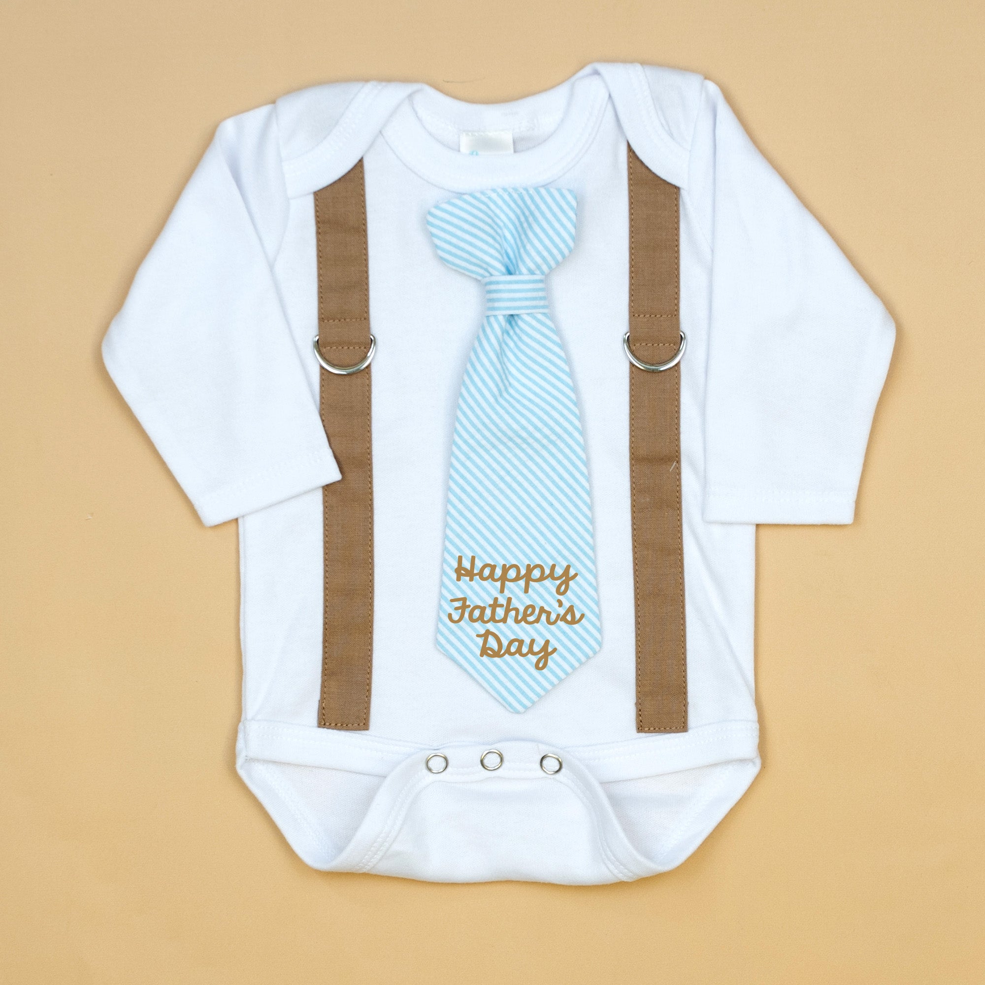 Cuddle Sleep Dream Oh Snap Happy Father's Day / NB Short Sleeve Bodysuit Mocha Suspenders | Father's Day Tie