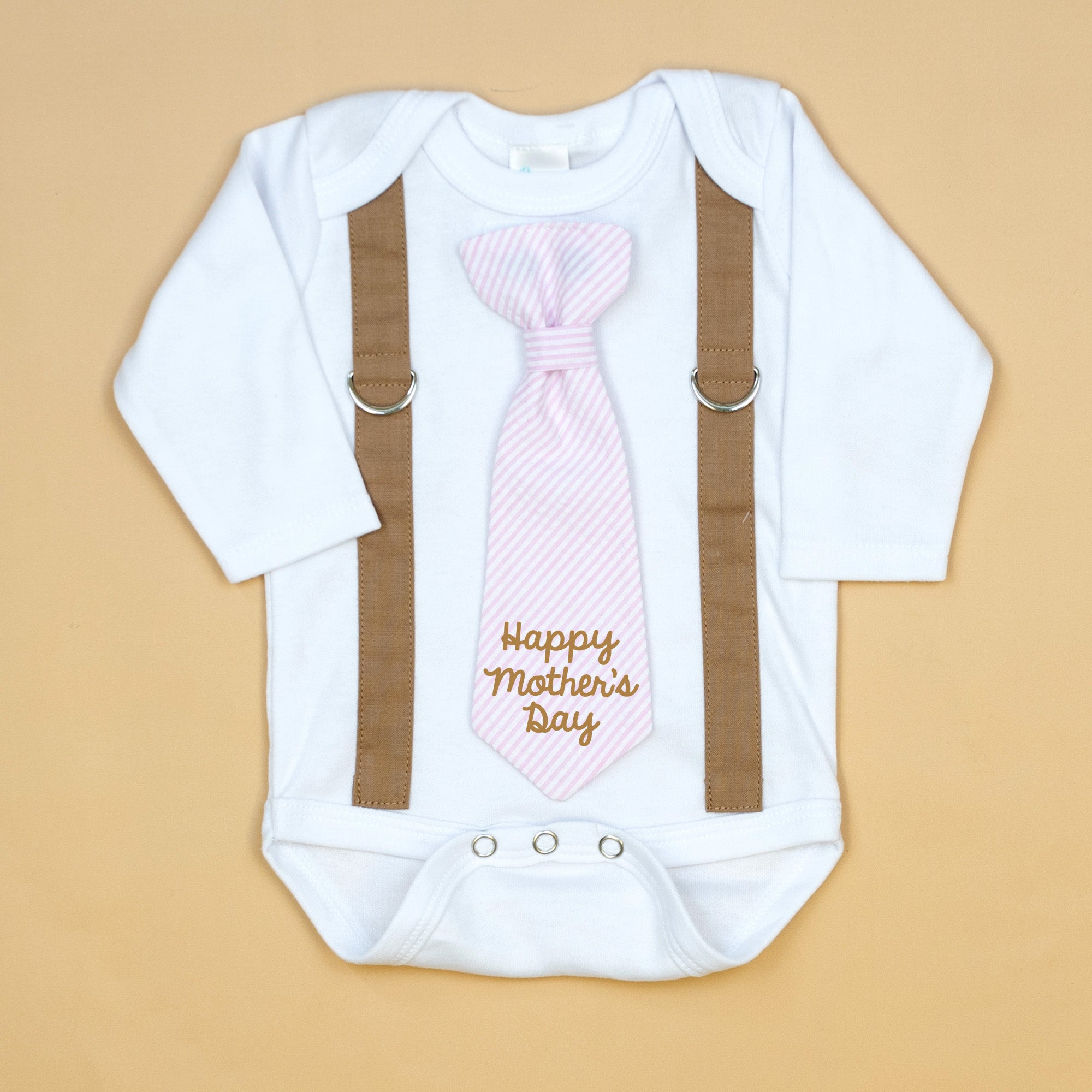 Cuddle Sleep Dream Oh Snap Happy Mother's Day / NB Short Sleeve Bodysuit Mocha Suspenders | Mother's Day Tie