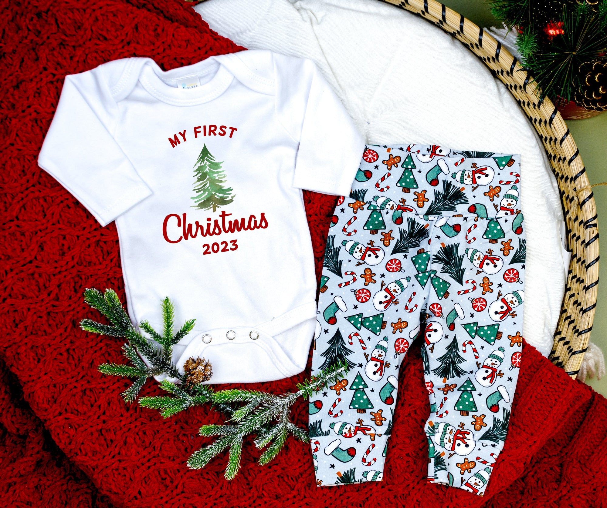 My First Christmas w/ Tree | White Bodysuit