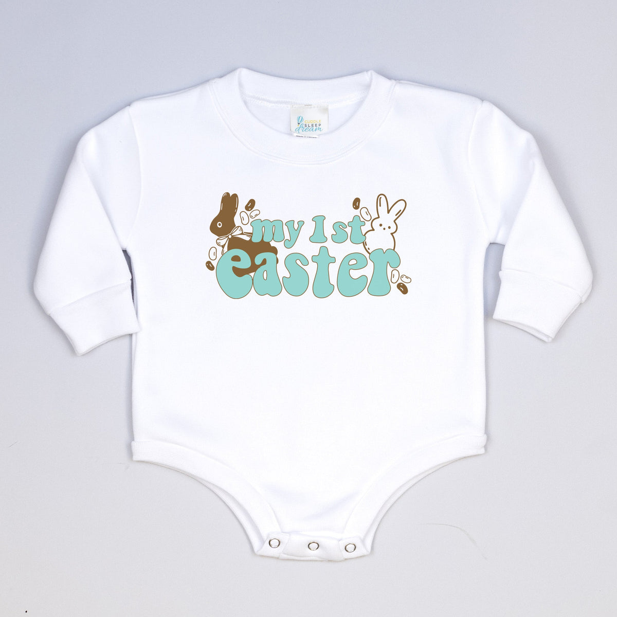 Cuddle Sleep Dream My First Easter (treats) | White Fleece Oversized Bodysuit
